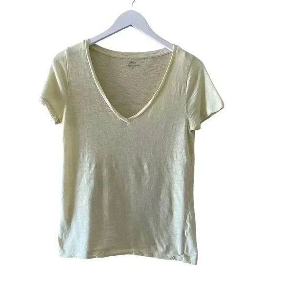 J Crew Vintage Cotton V-Neck Lime Yellow Short Sleeves T-Shirt S #1229 - Picture 1 of 11